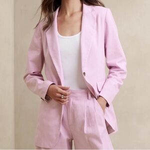 Banana Republic Linen Blend Long and Lean Blazer Pink Lavender Size 16